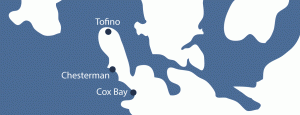 map of surf spots out of Tofino, Vancouver Island, Canada